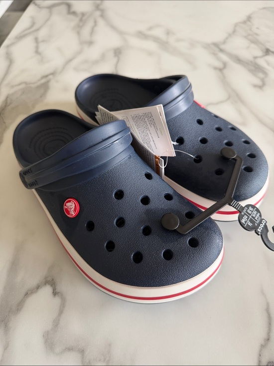CROCS Shoes - CROCS Women’s Navy Clog with Red and White Stripe